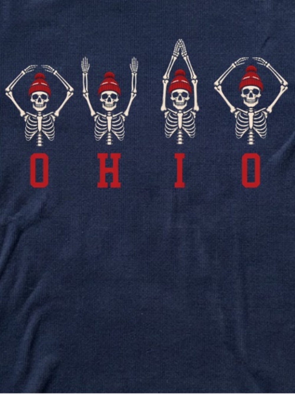 Ohio Skeletons Red Beanies Spelling Out State Name Vintage Navy Baby Tee - Picture 3 of 4